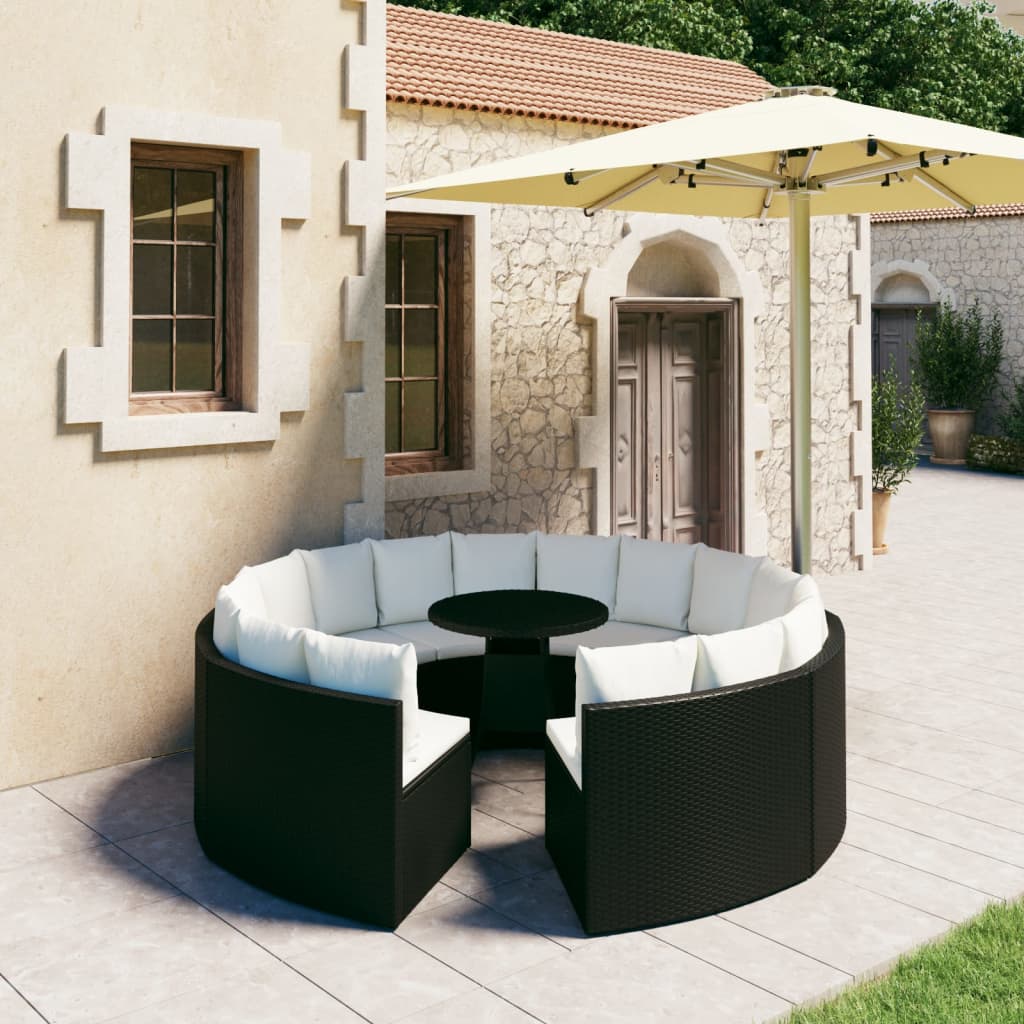 7-Tlg. Garten-Sofagarnitur Mit Auflagen Poly Rattan Schwarz