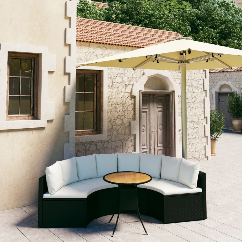 7-Tlg. Garten-Sofagarnitur Mit Auflagen Poly Rattan Schwarz