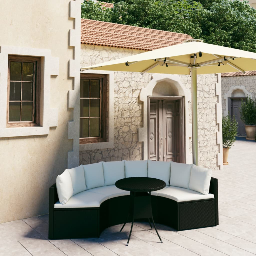 7-Tlg. Garten-Sofagarnitur Mit Auflagen Poly Rattan Schwarz