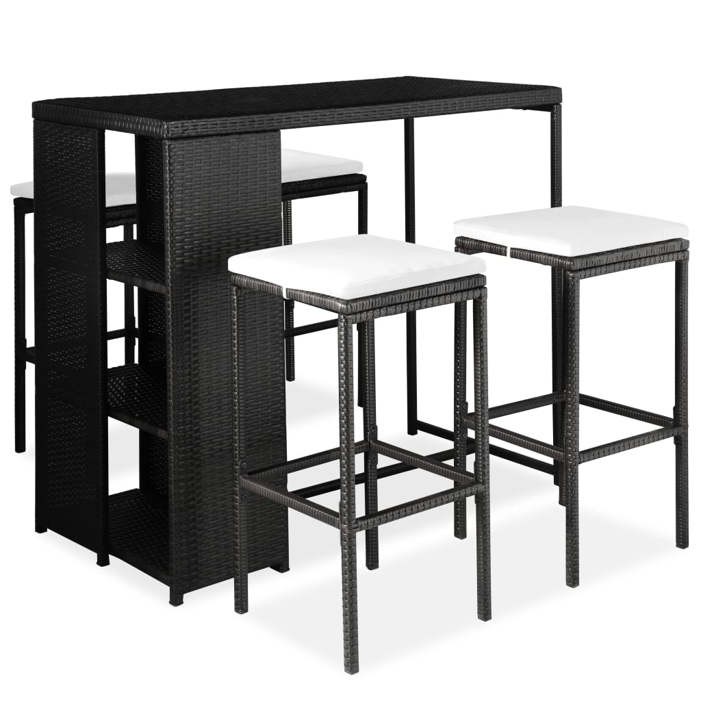 5-Tlg. Gartenbar-Set Mit Kissen Poly Rattan