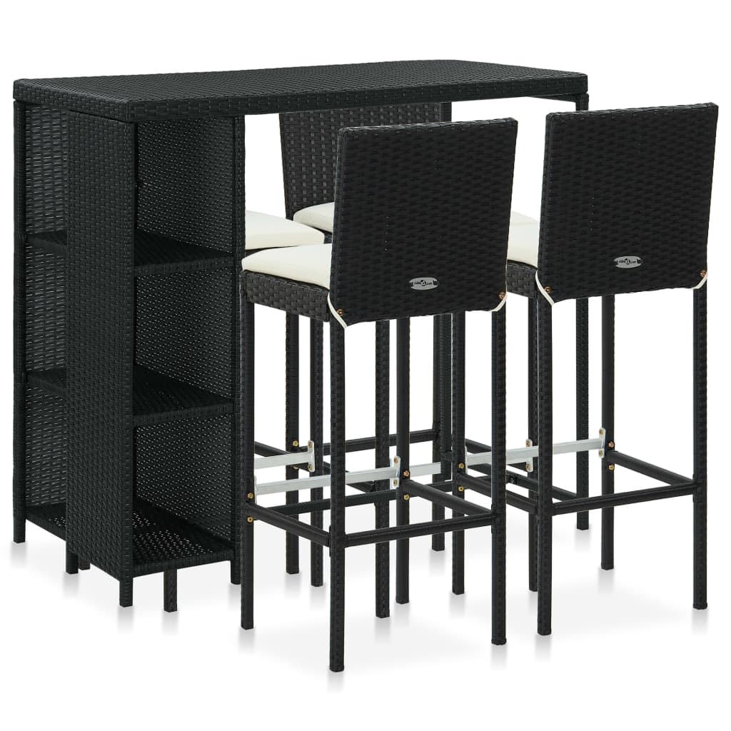 5-Tlg. Gartenbar-Set Mit Kissen Poly Rattan
