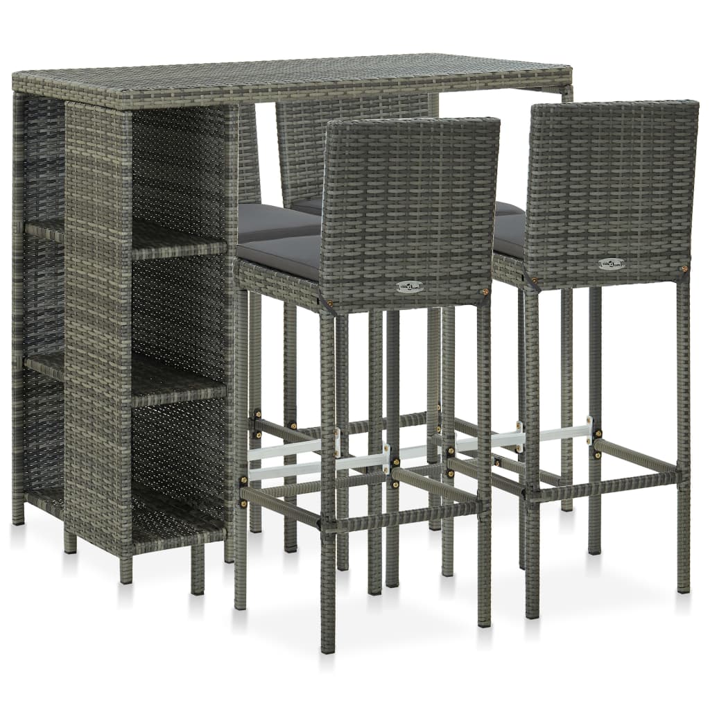 5-Tlg. Gartenbar-Set Mit Kissen Poly Rattan