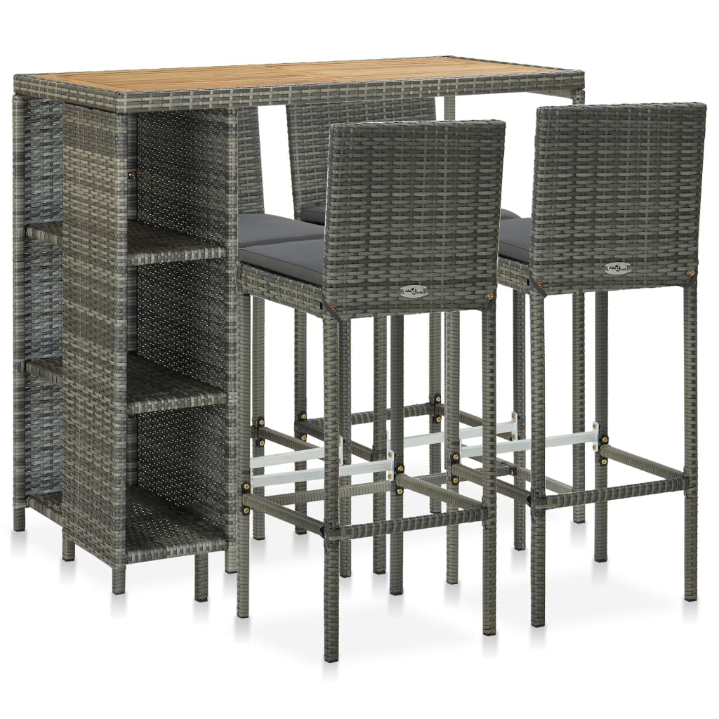 5-Tlg. Gartenbar-Set Mit Kissen Poly Rattan