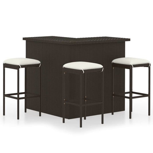 4-Tlg. Gartenbar-Set Mit Kissen Poly Rattan