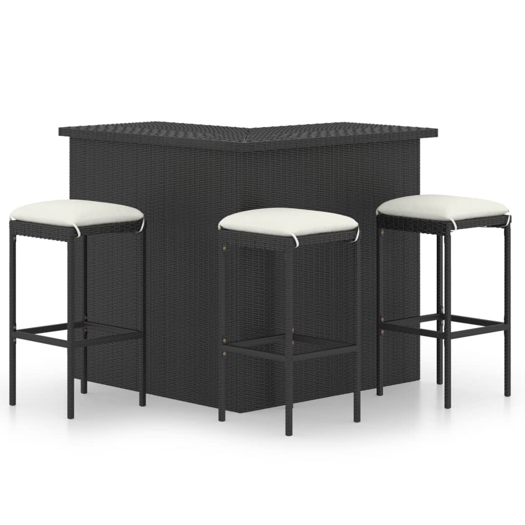4-Tlg. Gartenbar-Set Mit Kissen Poly Rattan
