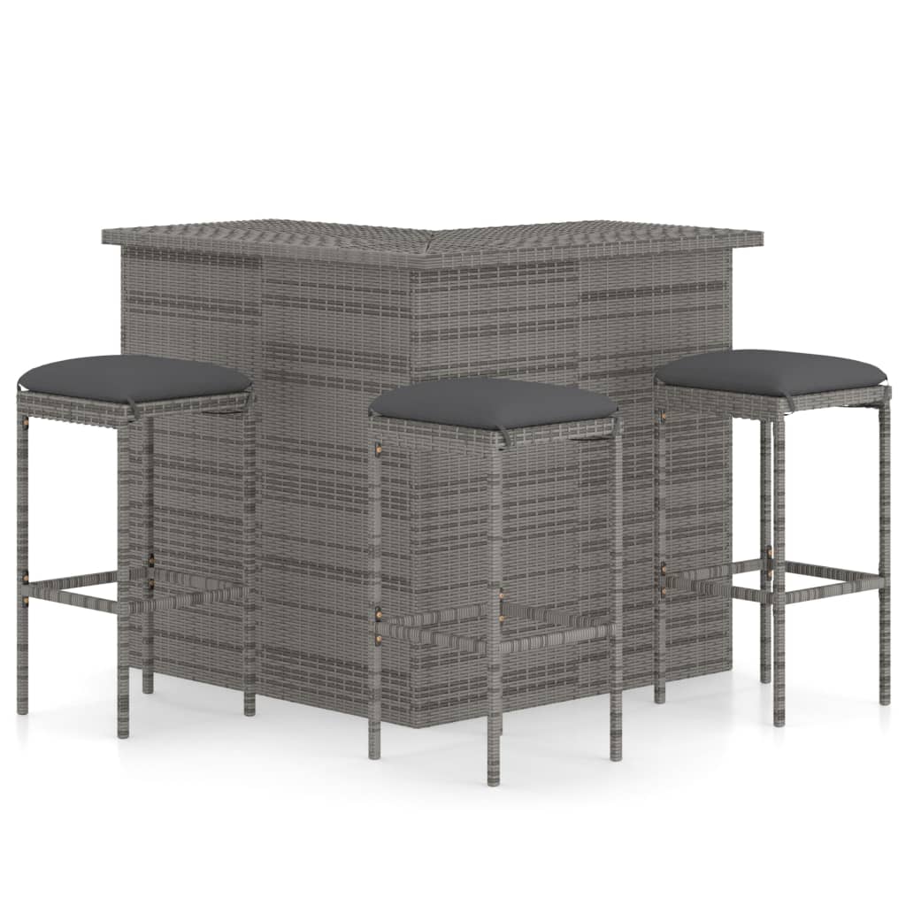 4-Tlg. Gartenbar-Set Mit Kissen Poly Rattan