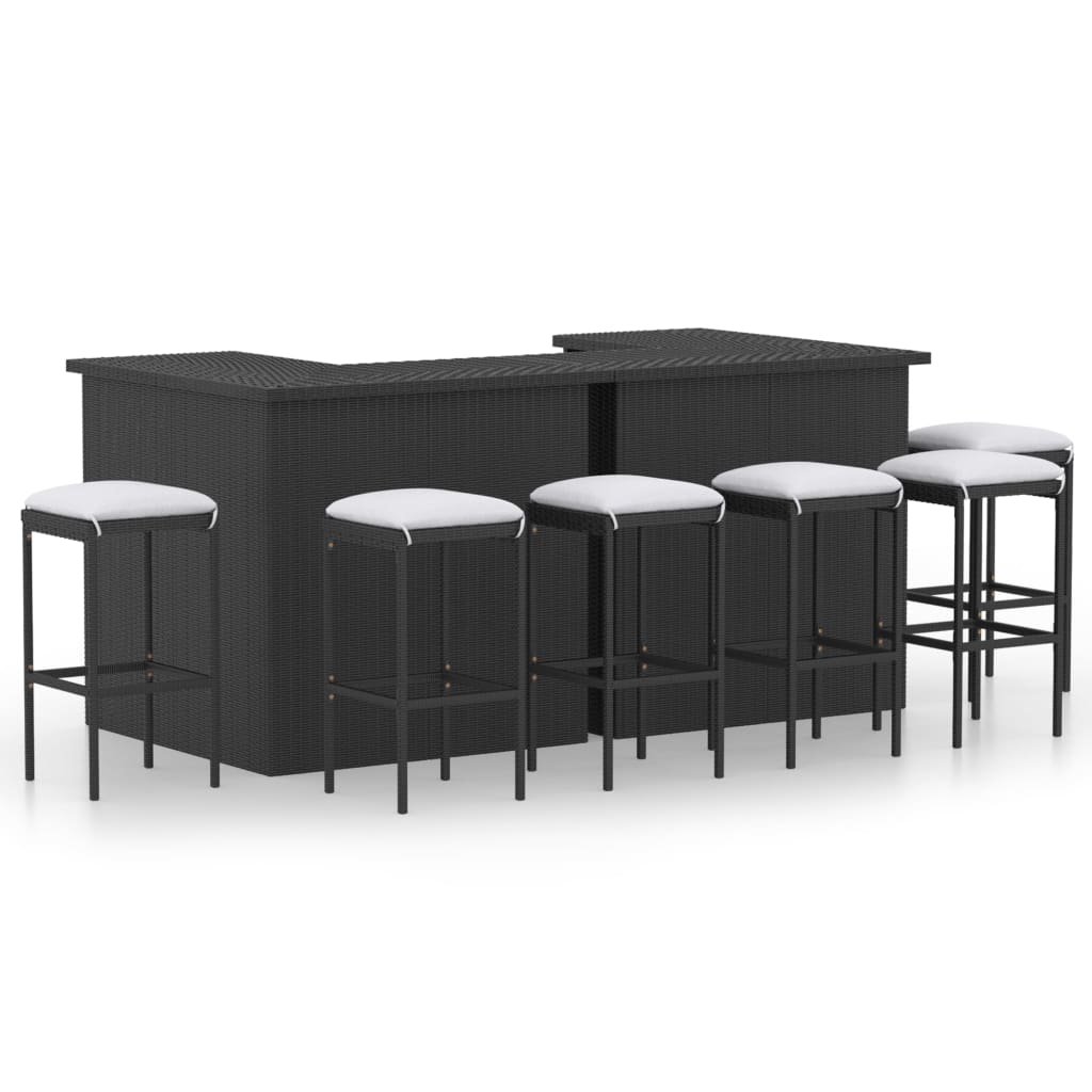 4-Tlg. Gartenbar-Set Mit Kissen Poly Rattan