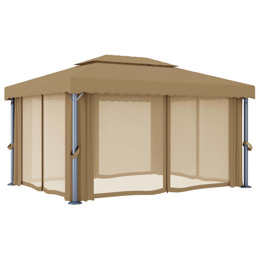 Pavillon Mit Vorhang 4X3 M Taupe Aluminium