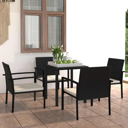 5-Tlg. Garten-Essgruppe Poly Rattan Schwarz Sand