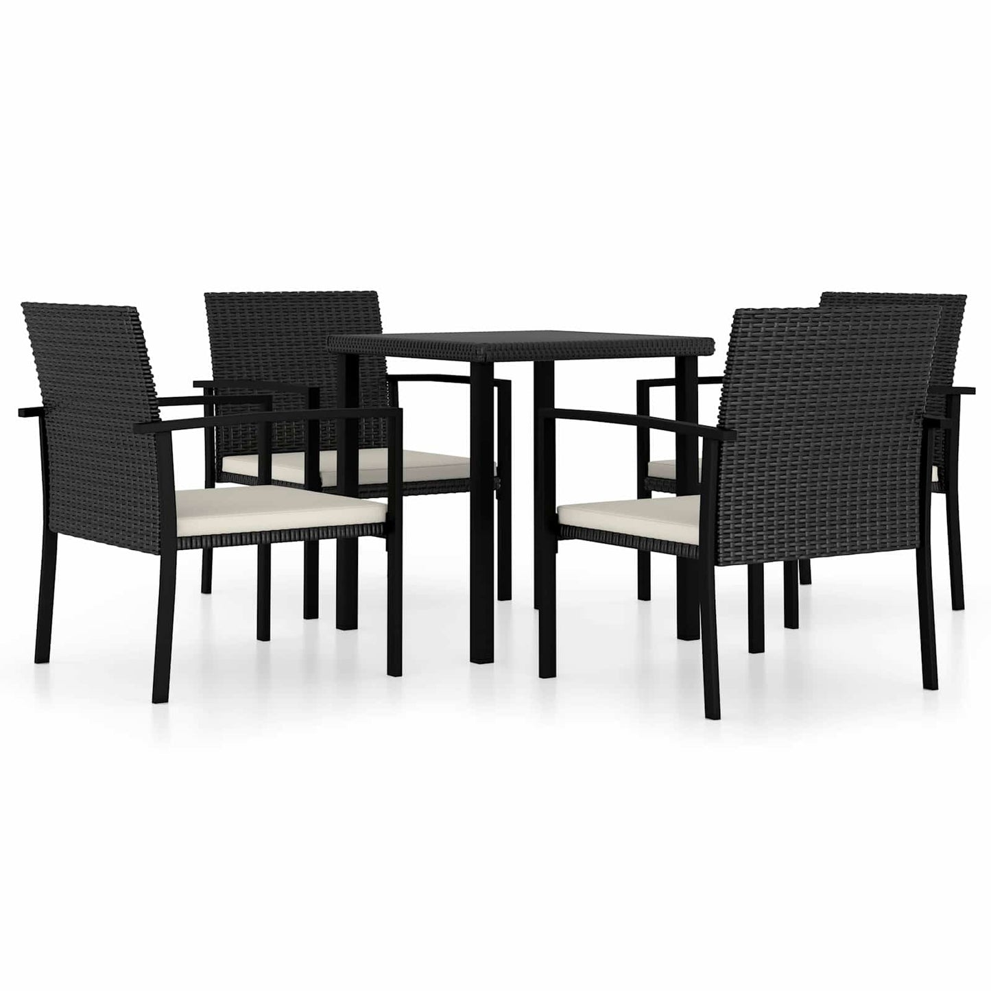 5-Tlg. Garten-Essgruppe Poly Rattan Schwarz Sand