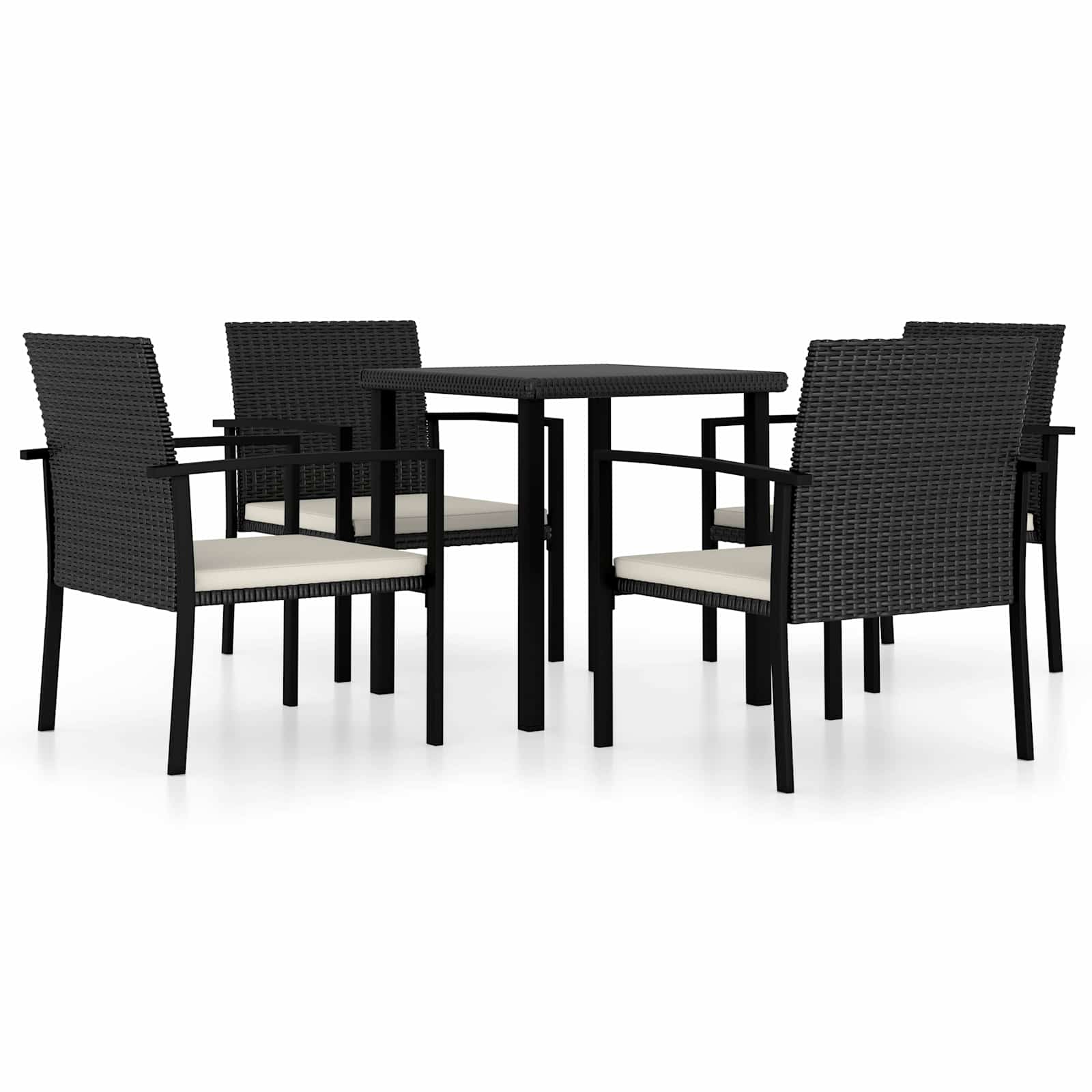 5-Tlg. Garten-Essgruppe Poly Rattan Schwarz Sand