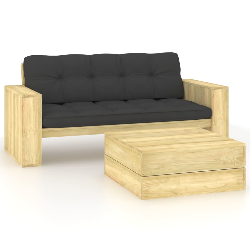 2-Tlg. Garten-Lounge-Set Mit Kissen Kiefernholz Imprägniert