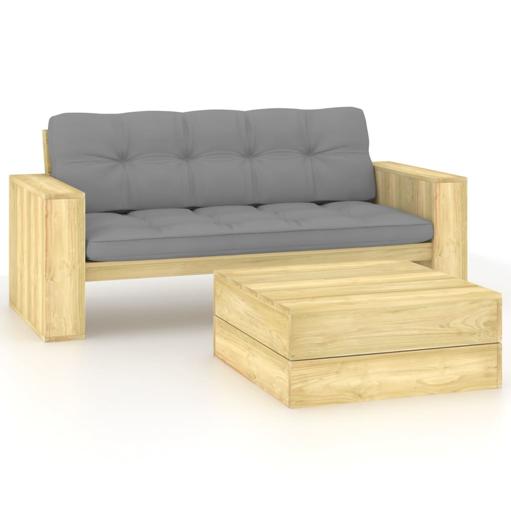 2-Tlg. Garten-Lounge-Set Mit Kissen Kiefernholz Imprägniert