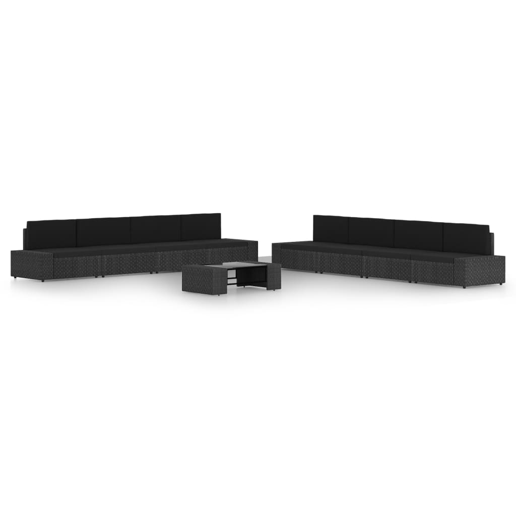 9-Tlg. Garten-Lounge-Set Mit Kissen Schwarz Poly Rattan