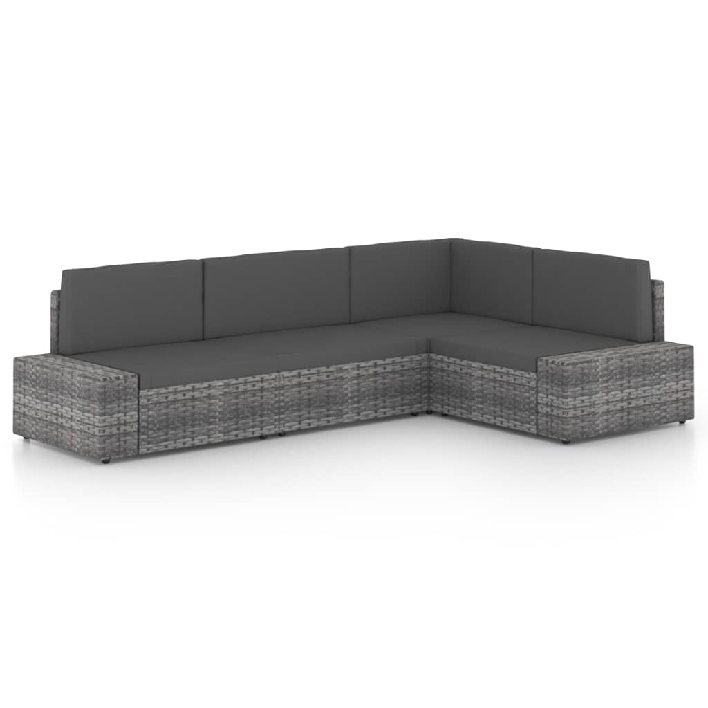 4-Tlg. Garten-Lounge-Set Mit Kissen Grau Poly Rattan