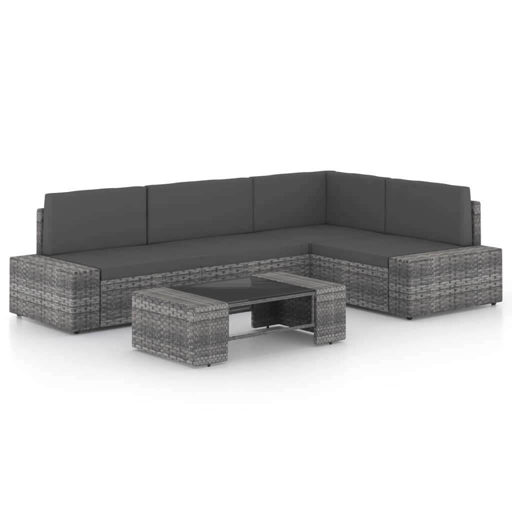 4-Tlg. Garten-Lounge-Set Mit Kissen Grau Poly Rattan