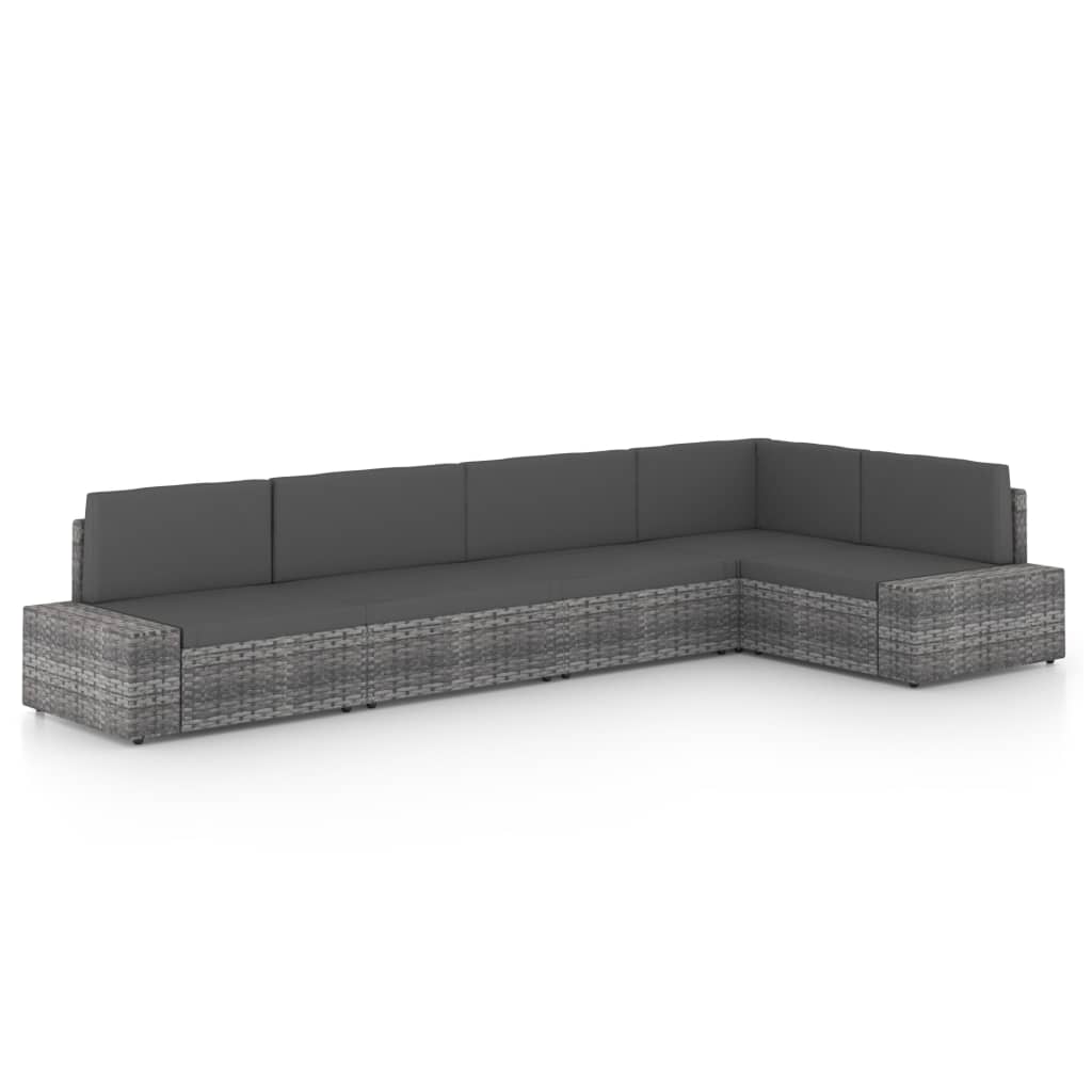4-Tlg. Garten-Lounge-Set Mit Kissen Grau Poly Rattan
