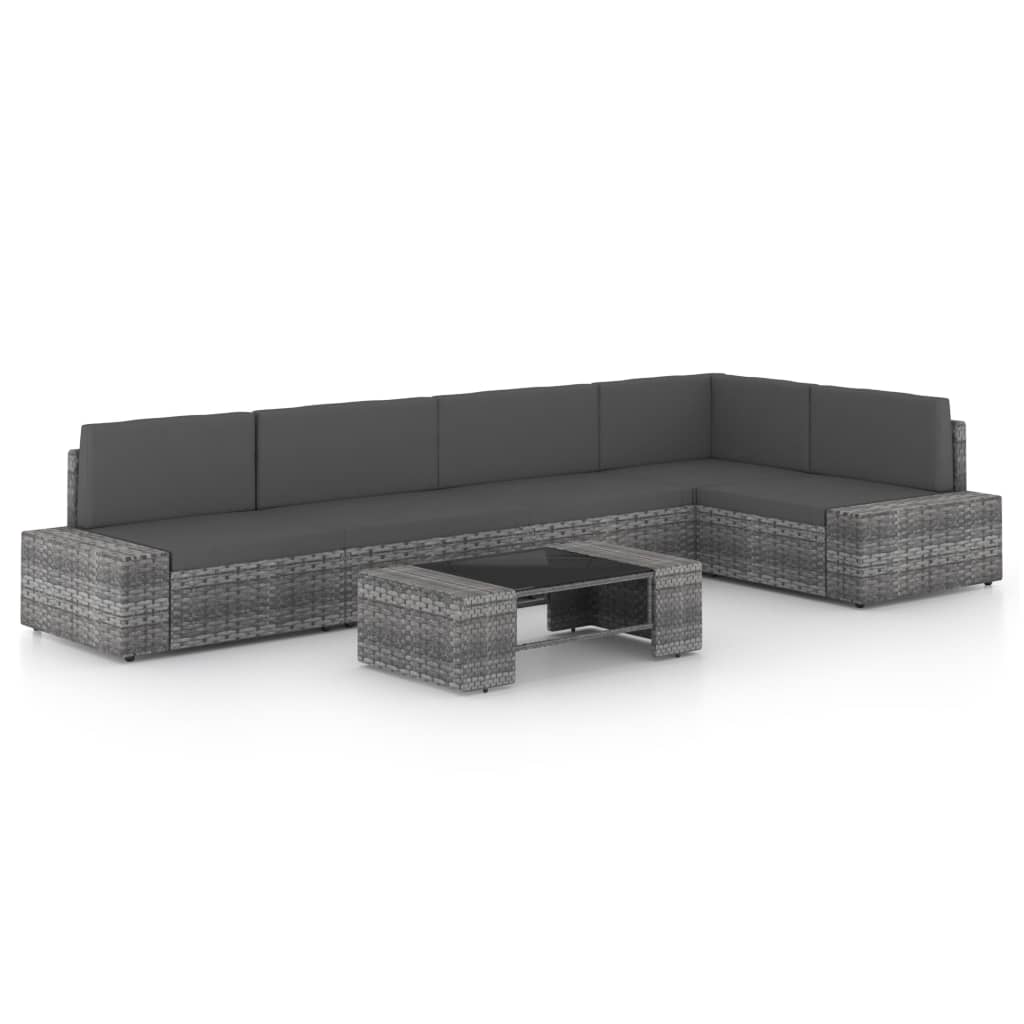 4-Tlg. Garten-Lounge-Set Mit Kissen Grau Poly Rattan