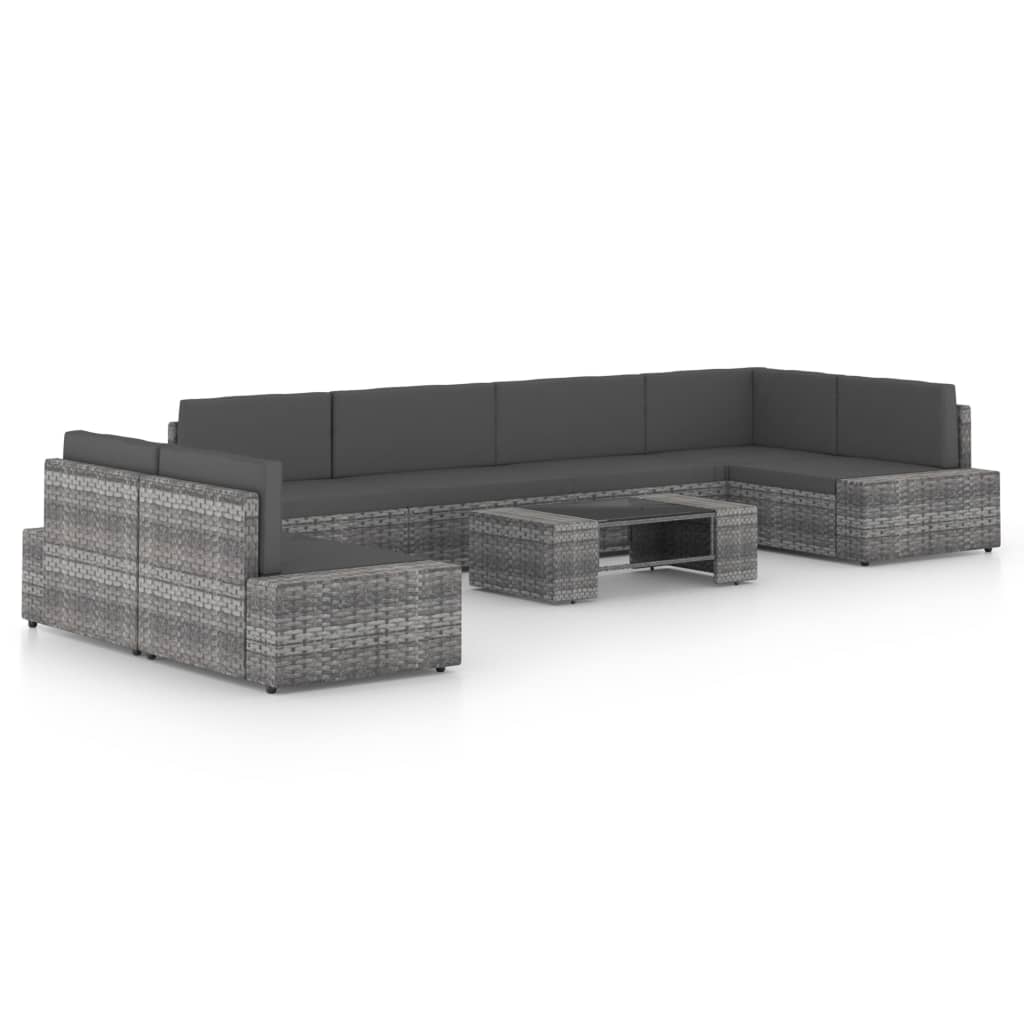 4-Tlg. Garten-Lounge-Set Mit Kissen Grau Poly Rattan