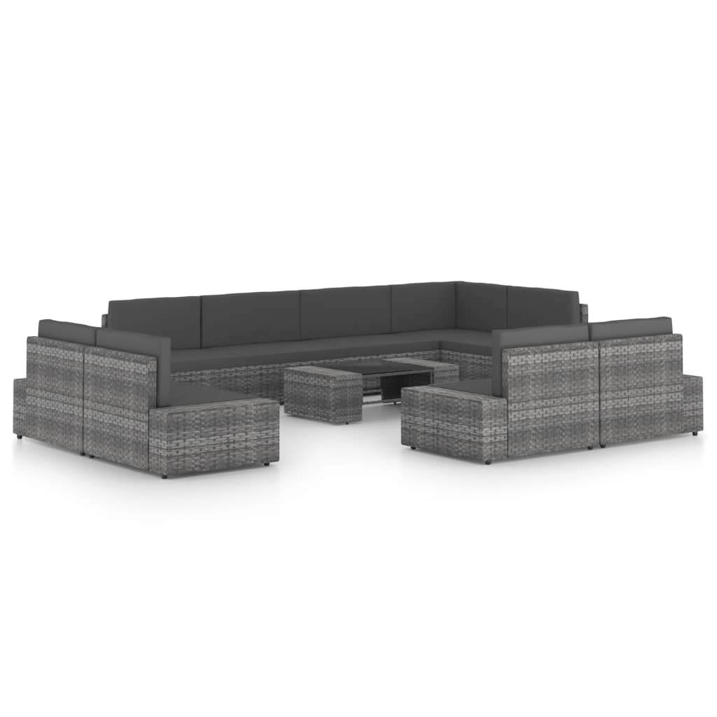 4-Tlg. Garten-Lounge-Set Mit Kissen Grau Poly Rattan