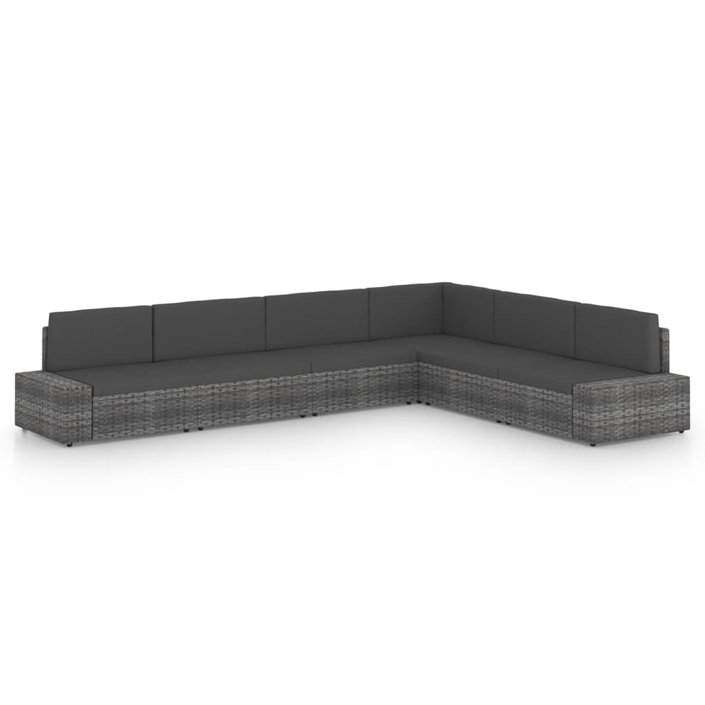 4-Tlg. Garten-Lounge-Set Mit Kissen Grau Poly Rattan