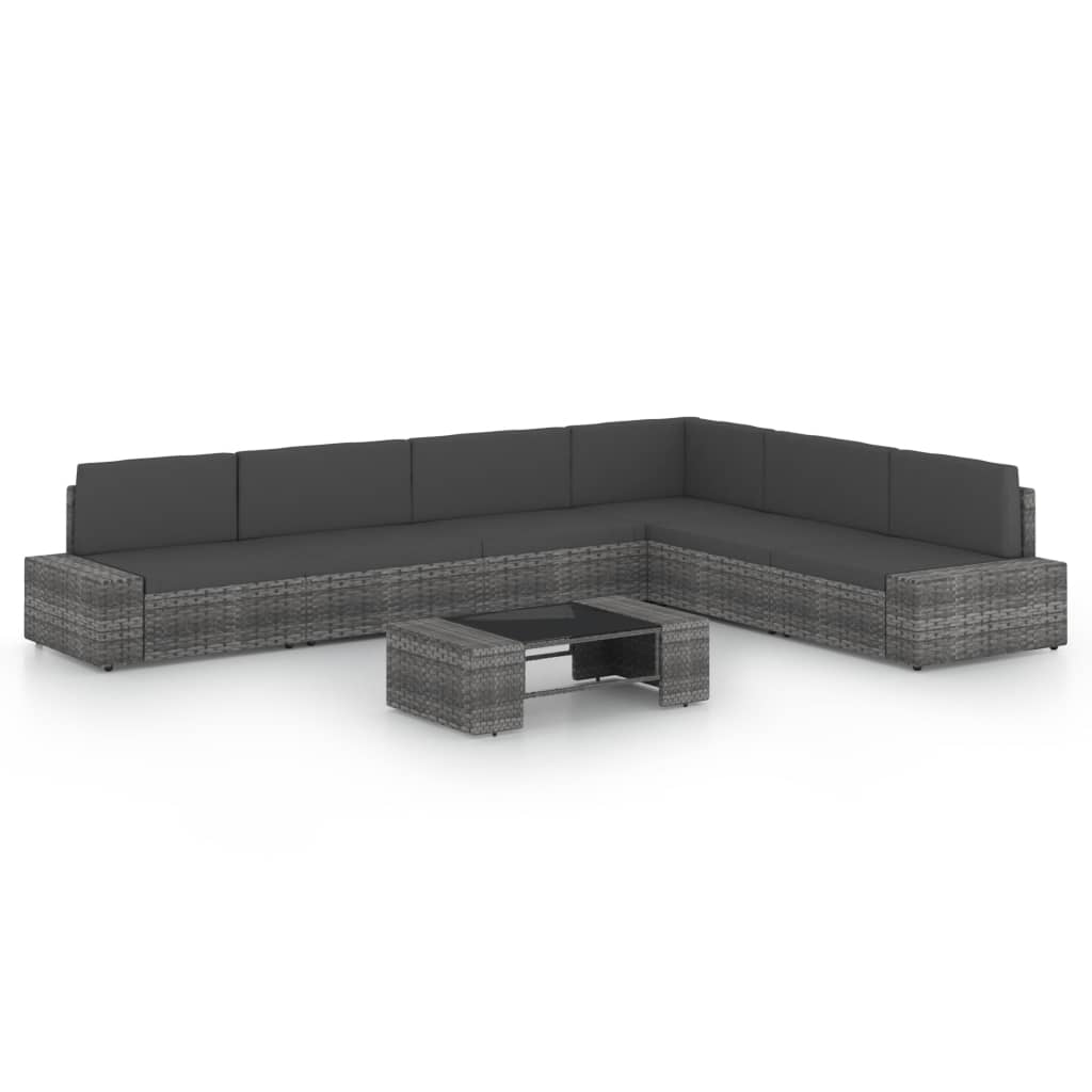 4-Tlg. Garten-Lounge-Set Mit Kissen Grau Poly Rattan