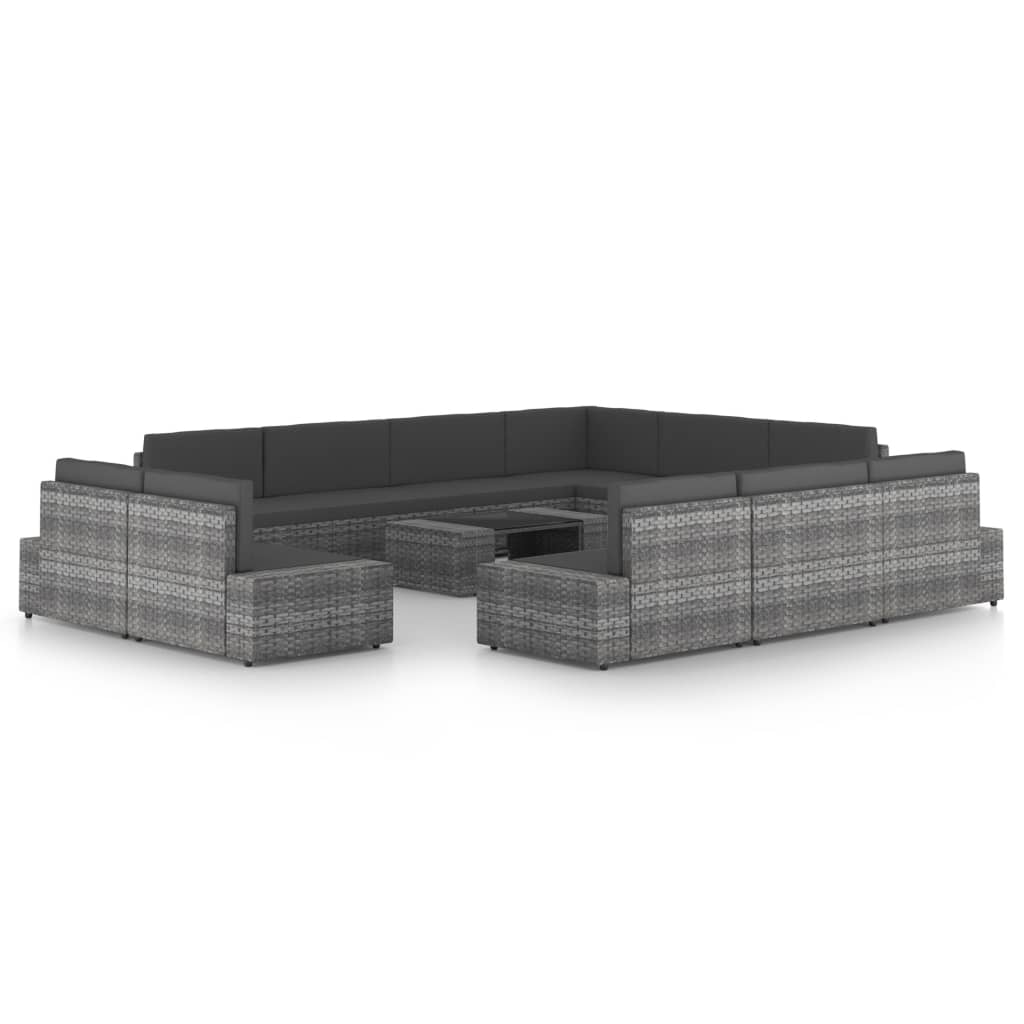 4-Tlg. Garten-Lounge-Set Mit Kissen Grau Poly Rattan
