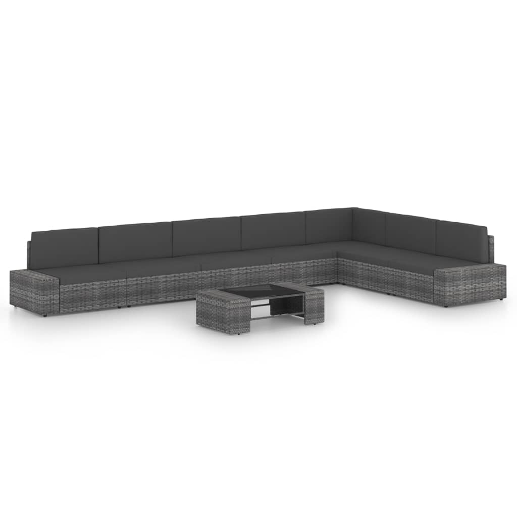 4-Tlg. Garten-Lounge-Set Mit Kissen Grau Poly Rattan