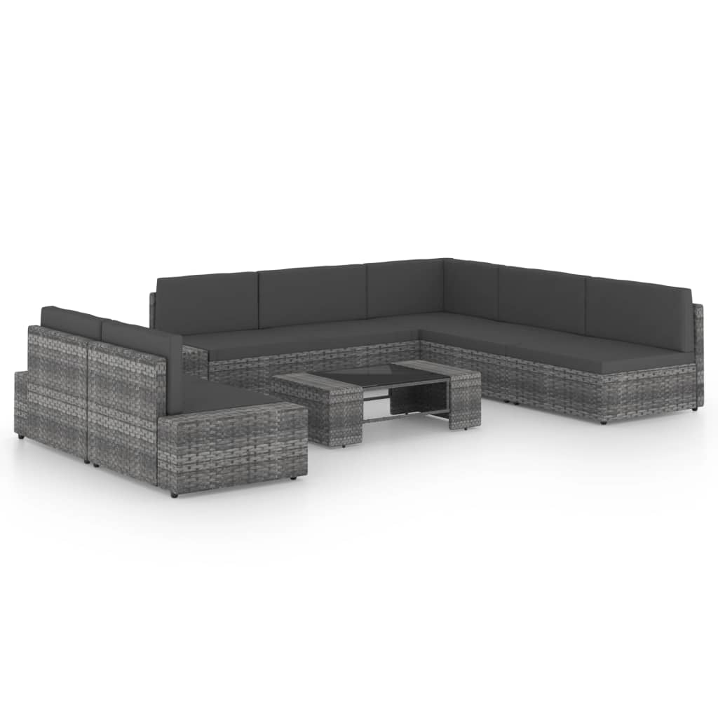 4-Tlg. Garten-Lounge-Set Mit Kissen Grau Poly Rattan