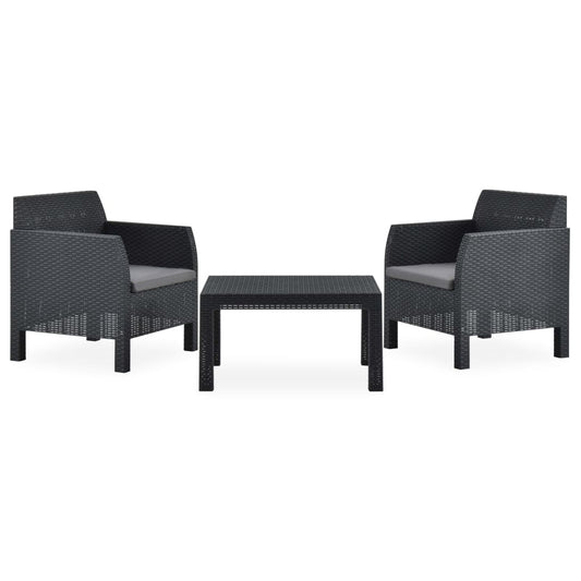 3-Tlg. Garten-Lounge-Set Mit Kissen Pp Rattan Anthrazit