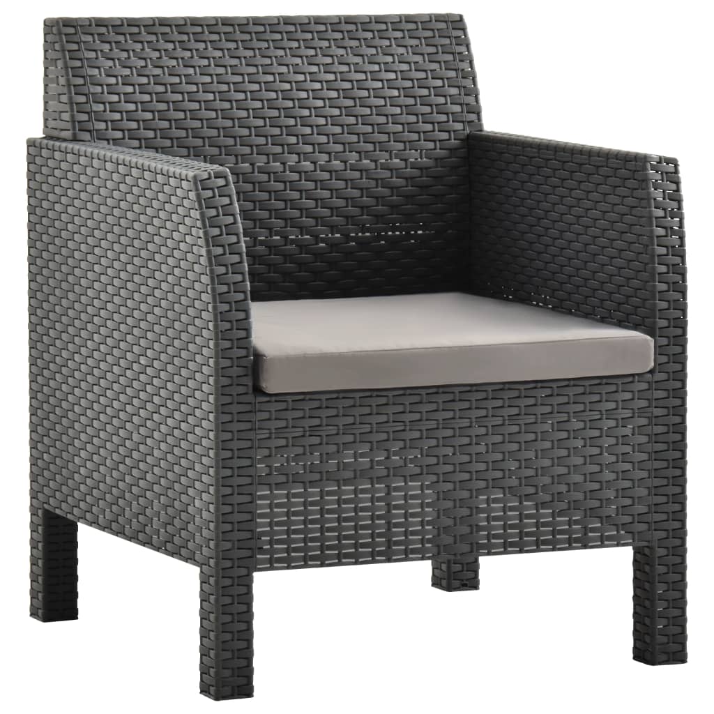 3-Tlg. Garten-Lounge-Set Mit Kissen Pp Rattan Anthrazit