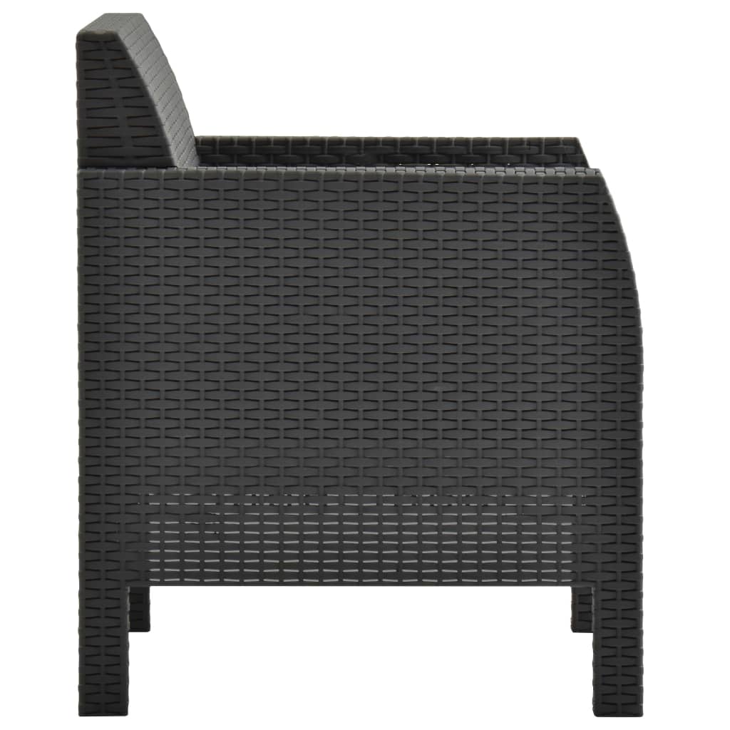 3-Tlg. Garten-Lounge-Set Mit Kissen Pp Rattan Anthrazit