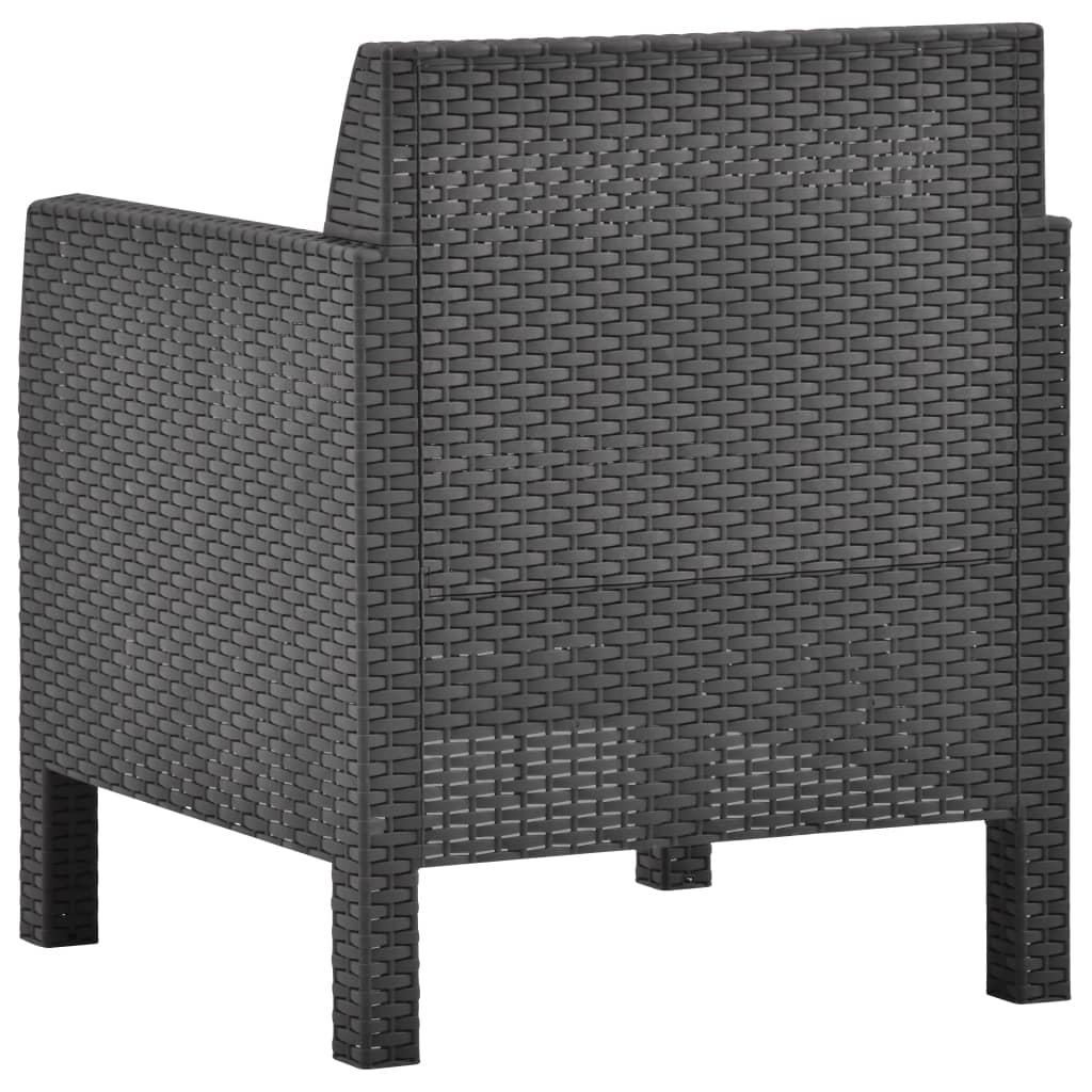 3-Tlg. Garten-Lounge-Set Mit Kissen Pp Rattan Anthrazit