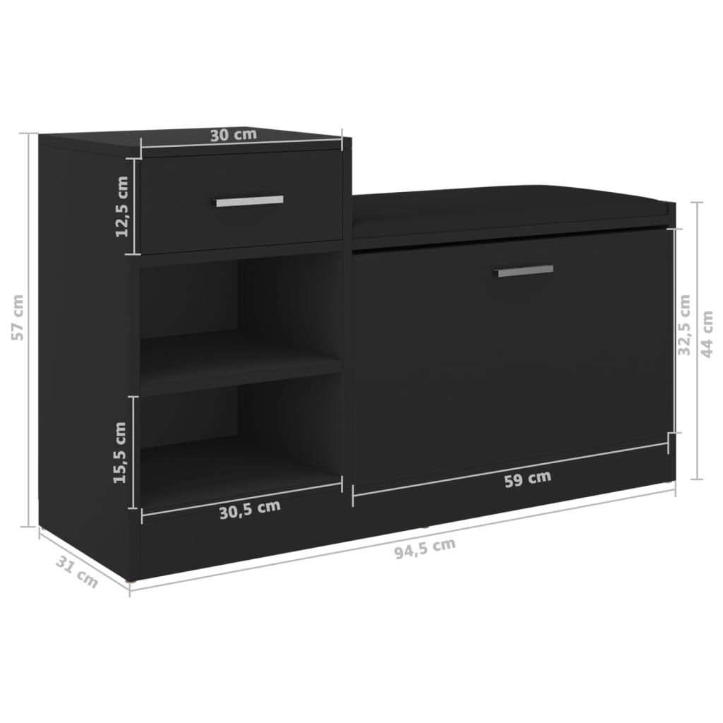 Schuhbank 94,5X31X57 Cm Holzwerkstoff Schwarz