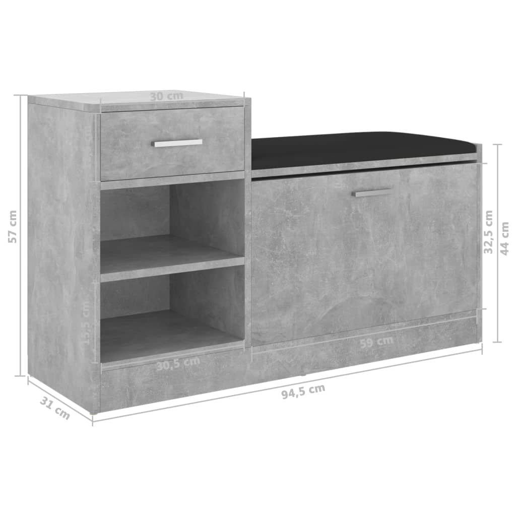 Schuhbank 94,5X31X57 Cm Holzwerkstoff Betongrau