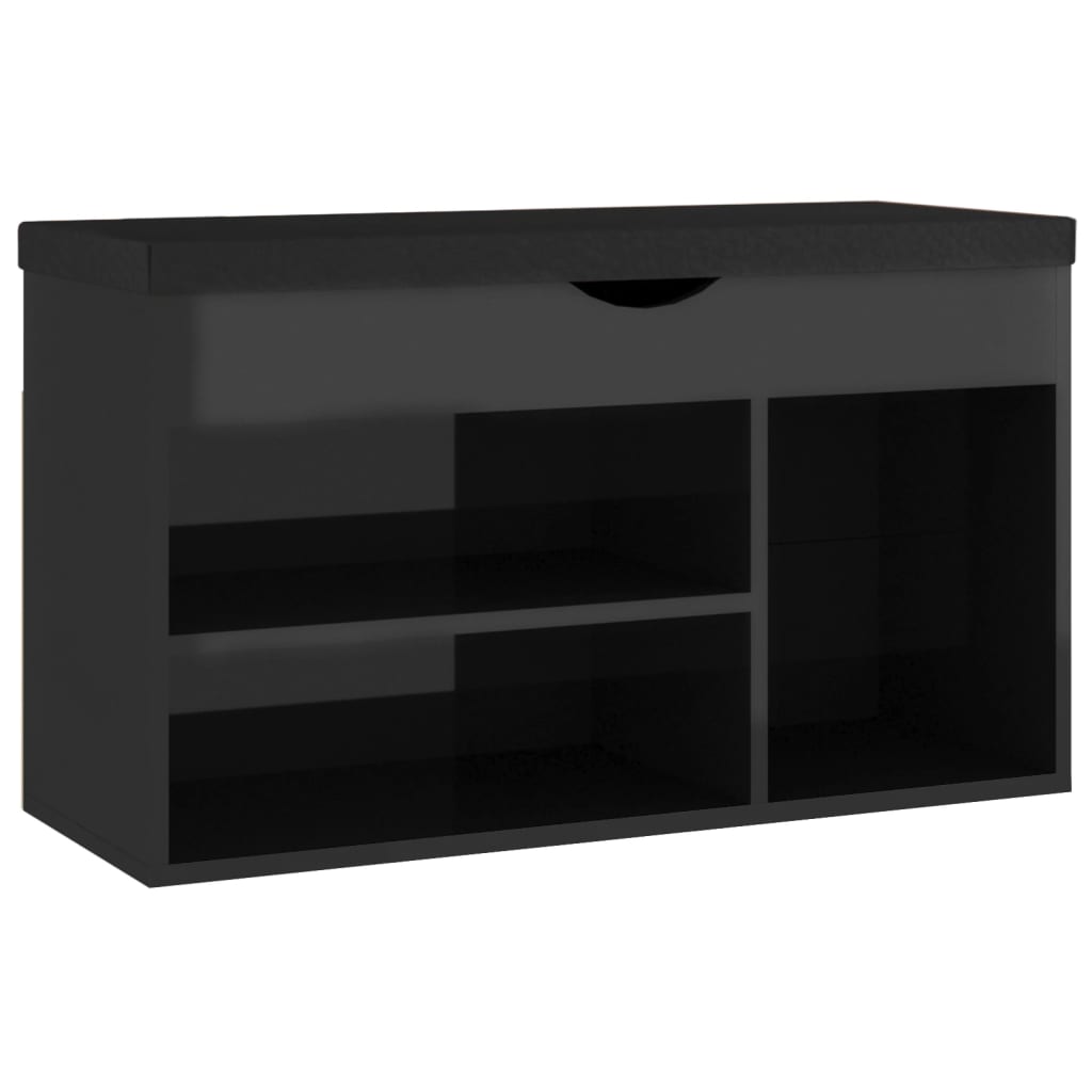 Schuhbank Mit Kissen 80X30X47Cm Holzwerkstoff Hochglanz-Schwarz