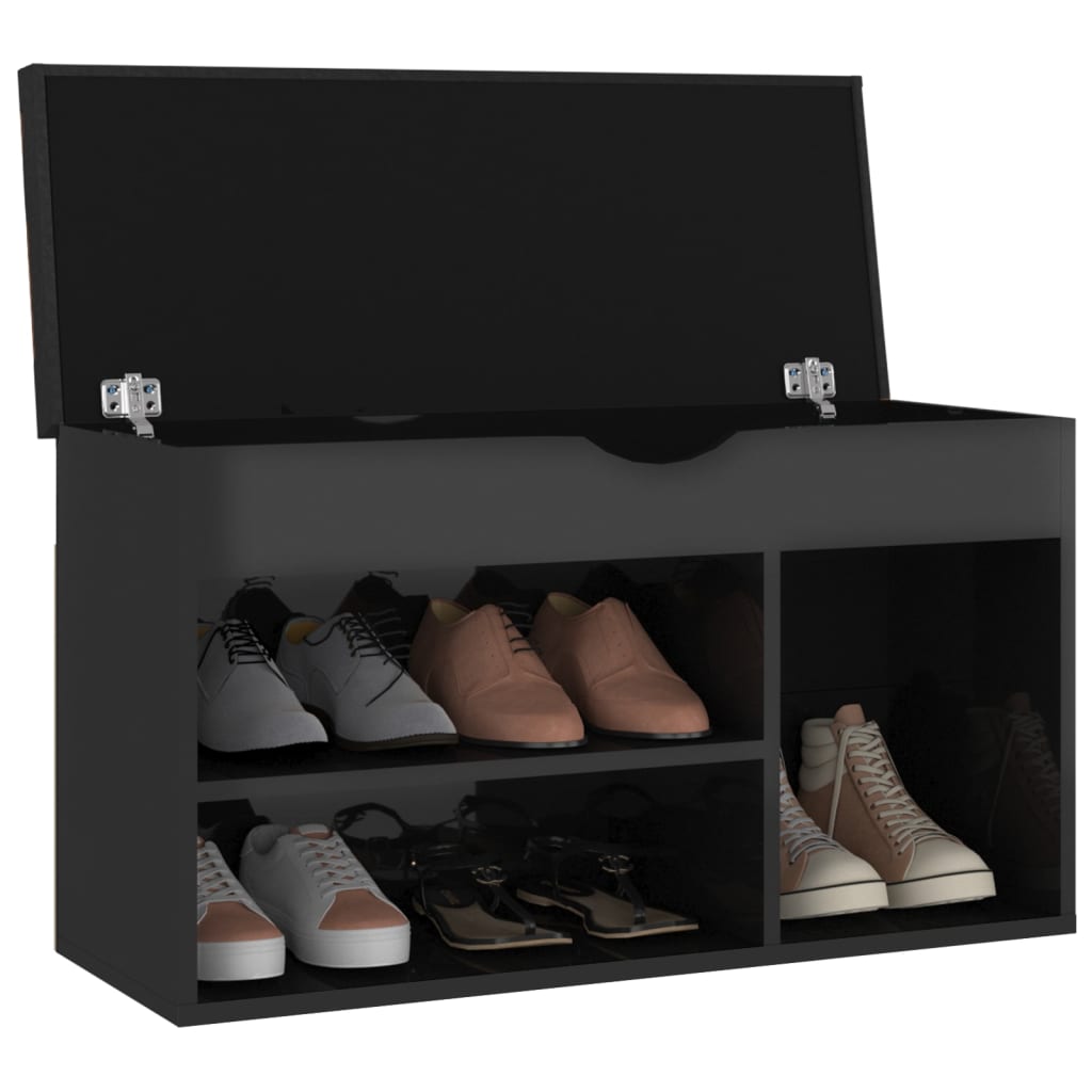 Schuhbank Mit Kissen 80X30X47Cm Holzwerkstoff Hochglanz-Schwarz