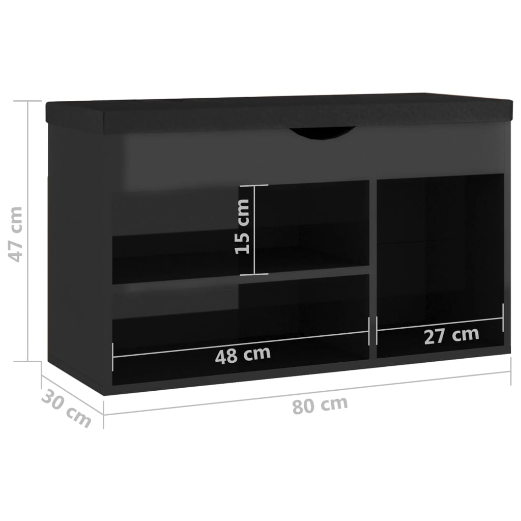 Schuhbank Mit Kissen 80X30X47Cm Holzwerkstoff Hochglanz-Schwarz