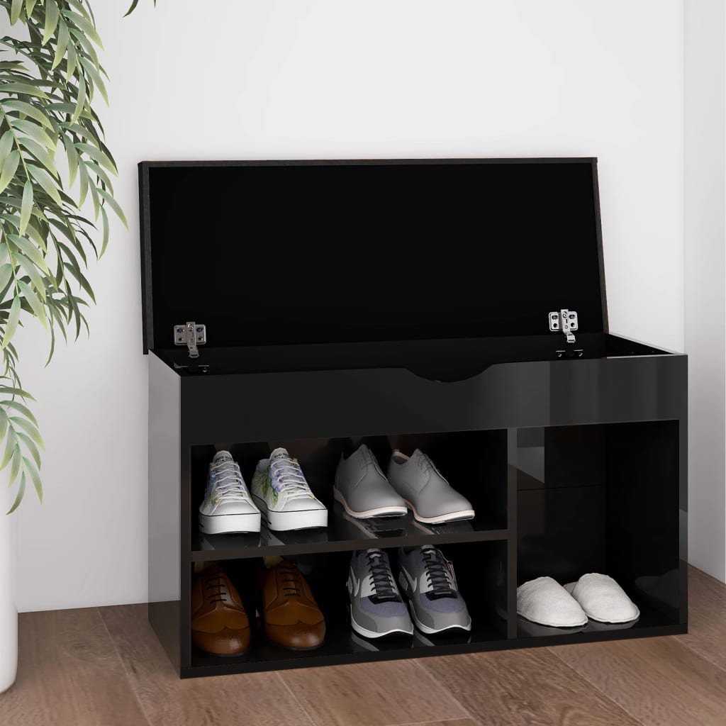 Schuhbank Mit Kissen 80X30X47Cm Holzwerkstoff Hochglanz-Schwarz