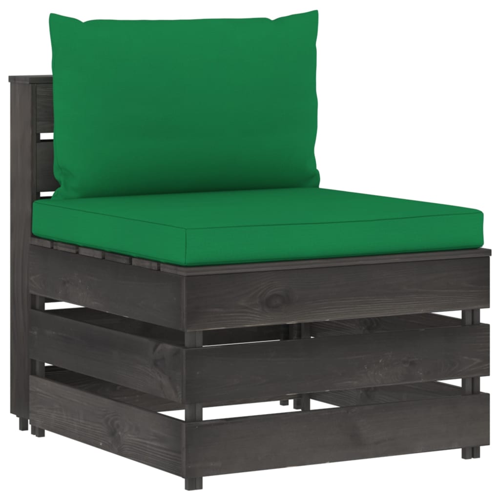 Modulares Mittelsofa Mit Kissen Grau Imprägniertes Holz
