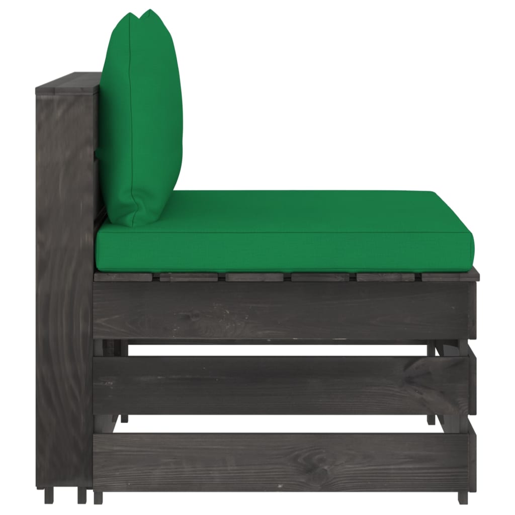 Modulares Mittelsofa Mit Kissen Grau Imprägniertes Holz