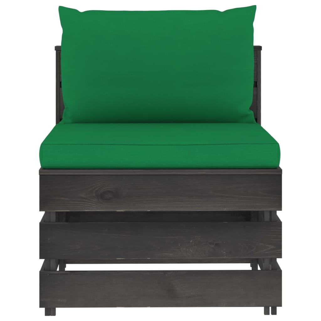 Modulares Mittelsofa Mit Kissen Grau Imprägniertes Holz