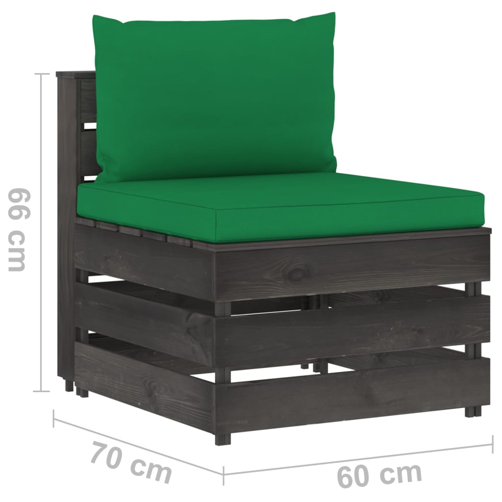 Modulares Mittelsofa Mit Kissen Grau Imprägniertes Holz