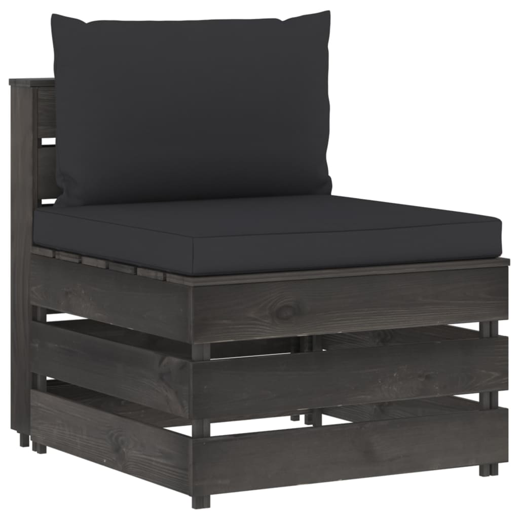 Modulares Mittelsofa Mit Kissen Grau Imprägniertes Holz