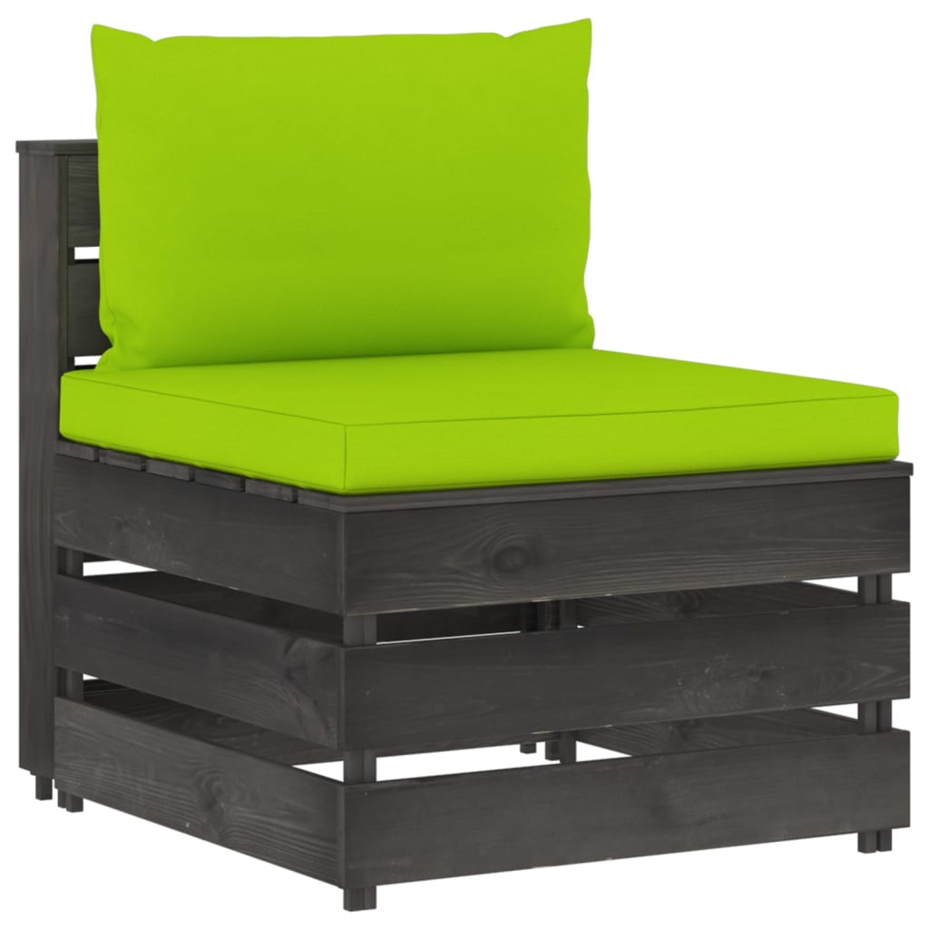 Modulares Mittelsofa Mit Kissen Grau Imprägniertes Holz