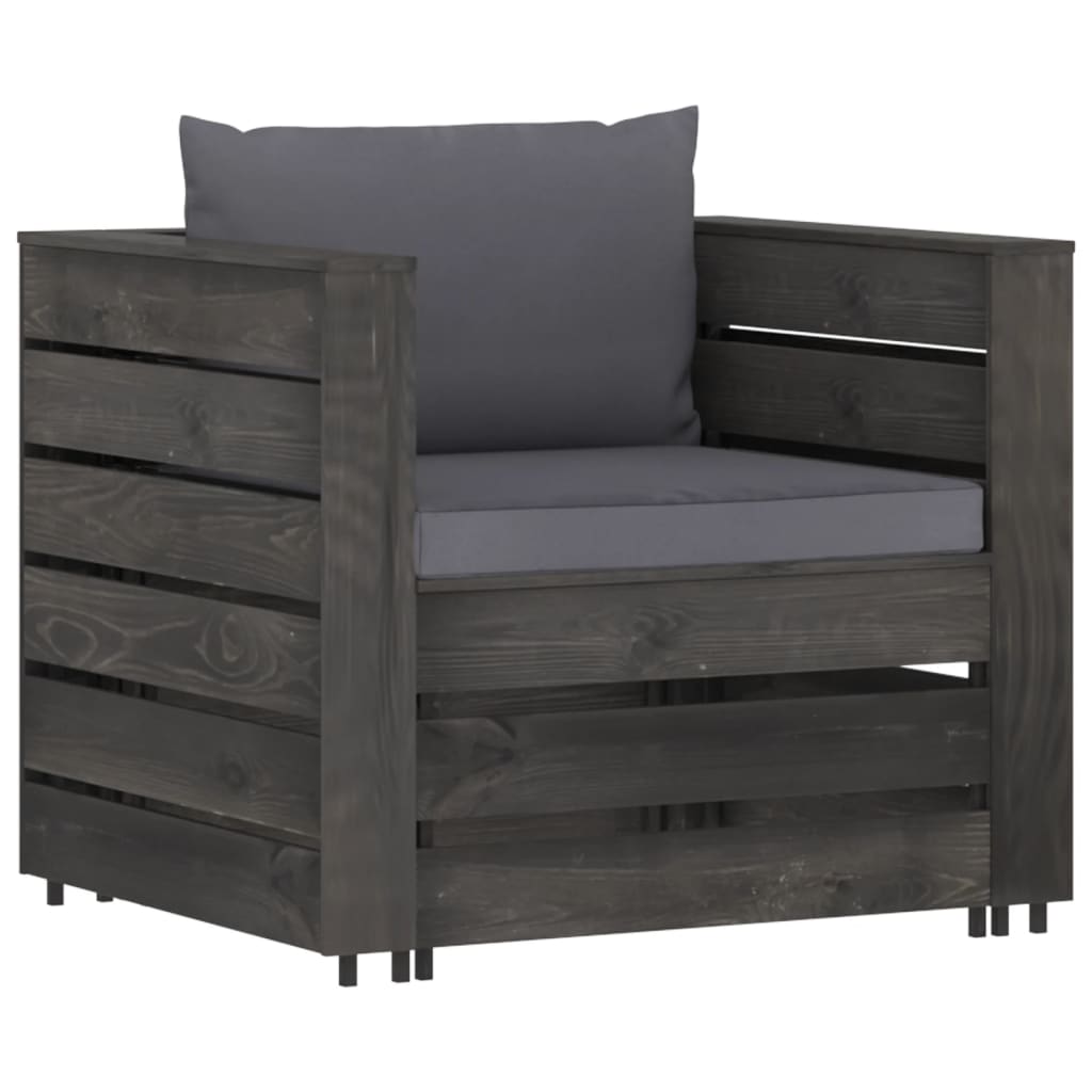 2-Tlg. Garten-Lounge-Set Mit Kissen Grau Imprägniertes Holz