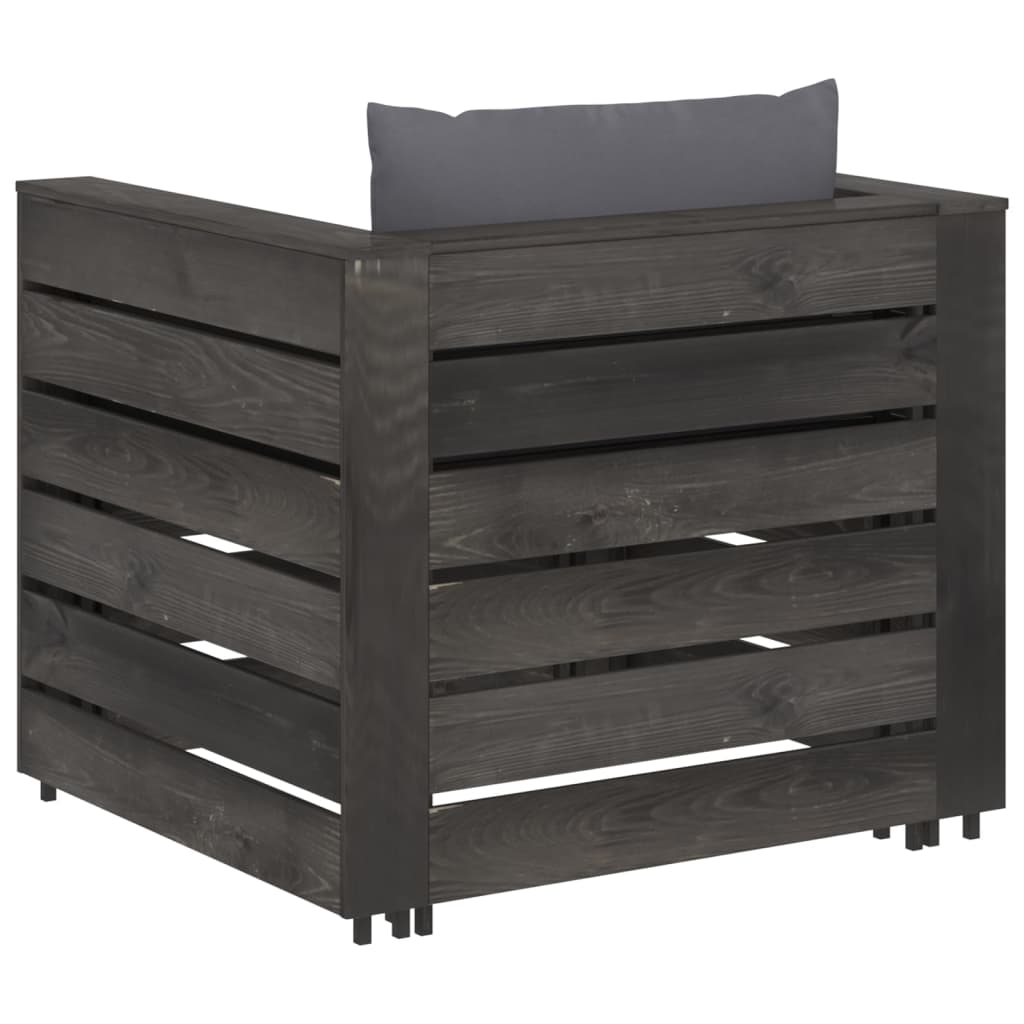 2-Tlg. Garten-Lounge-Set Mit Kissen Grau Imprägniertes Holz