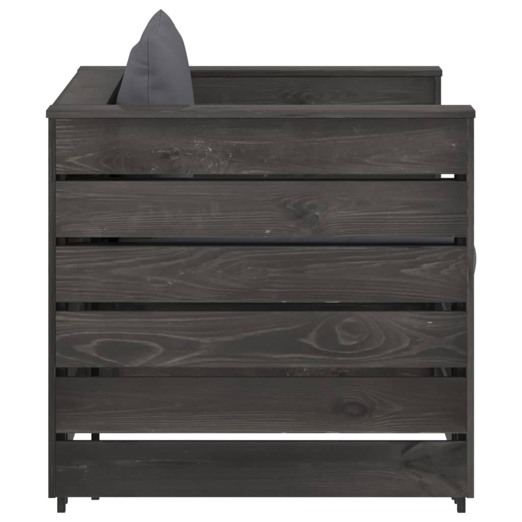 2-Tlg. Garten-Lounge-Set Mit Kissen Grau Imprägniertes Holz