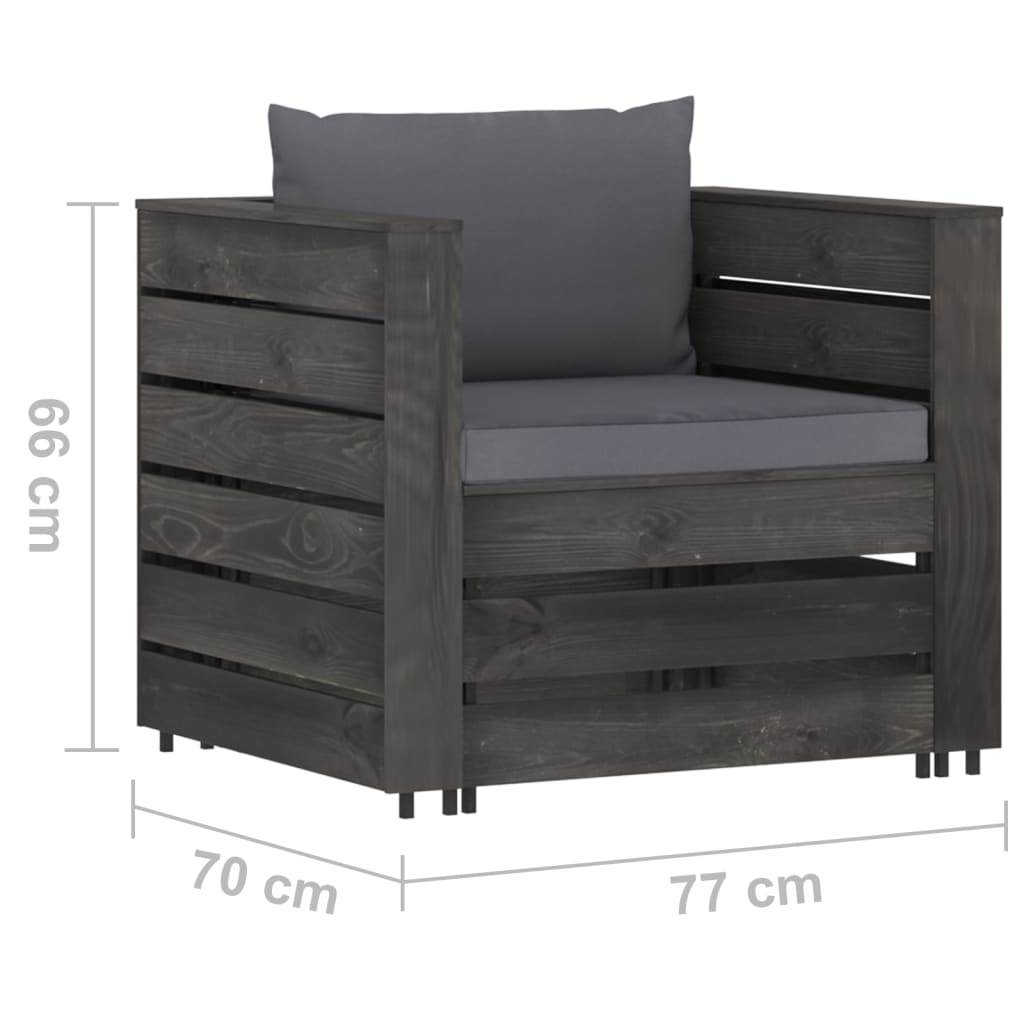 2-Tlg. Garten-Lounge-Set Mit Kissen Grau Imprägniertes Holz