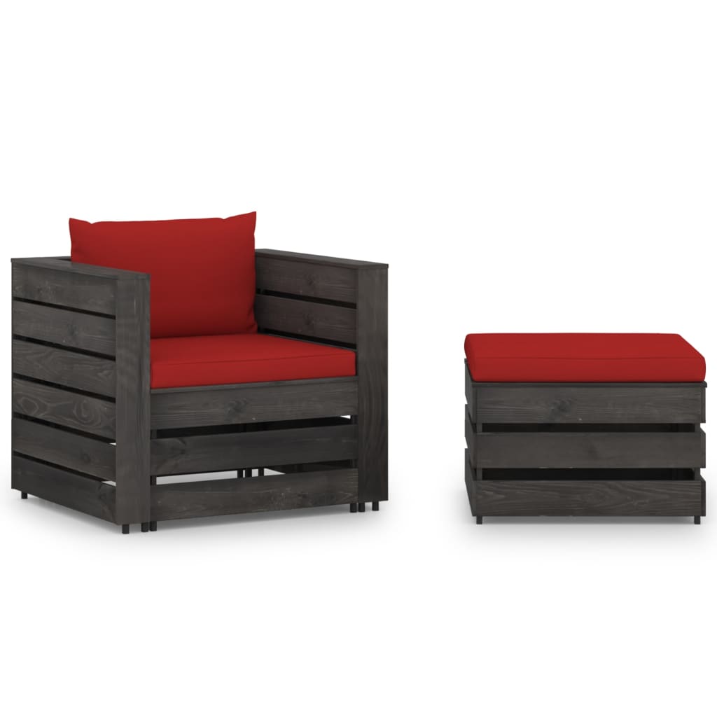 2-Tlg. Garten-Lounge-Set Mit Kissen Grau Imprägniertes Holz